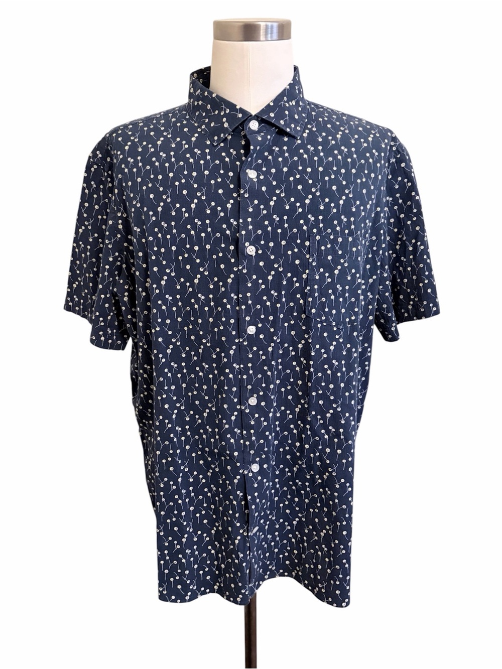 Nordstrom 2XL Men's Navy Blue Dandelion Short-Sleeve Button-Down slim fit shirt